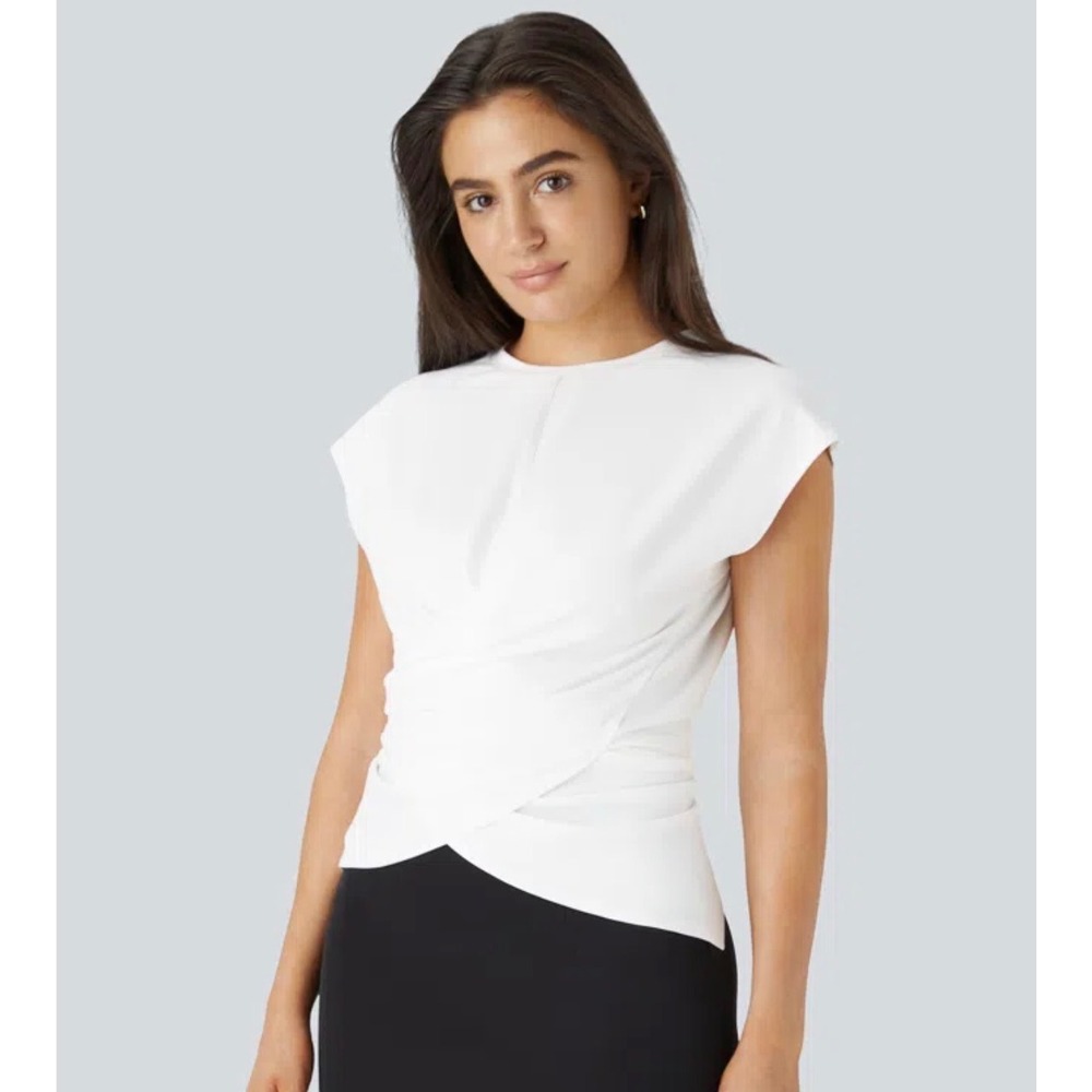 Halara White Sleeveless Wrap Front Draped Top Size Large 02651956